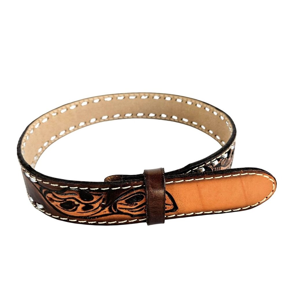 Vintage Tooled Leather Western Belt Cheryl USA 26 - 29 Waist S M Coastal Cowgirl - Picture 4 of 11